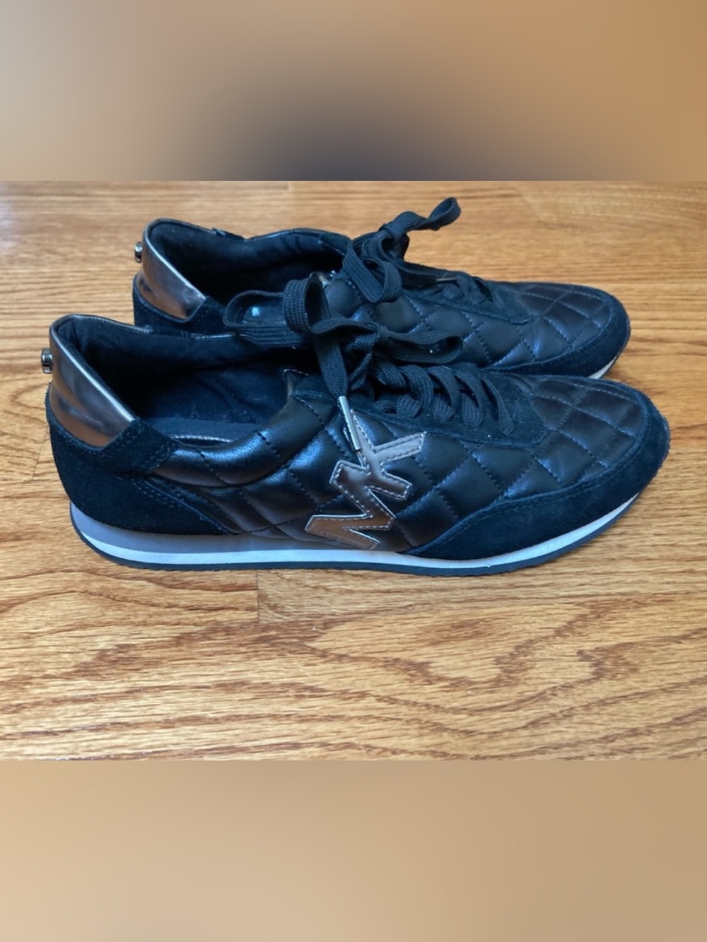 “REASONABLE OFFERS” “MK”Quilted Black Lace-Up Sneaker With Metallic 'M' Accent 🥰